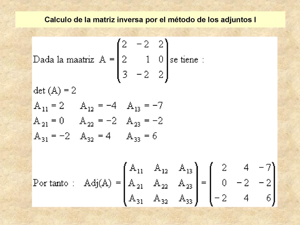 Calculo de la matriz inversa por el método de los adjuntos I