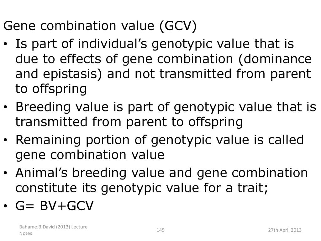 Gene combination value (GCV)