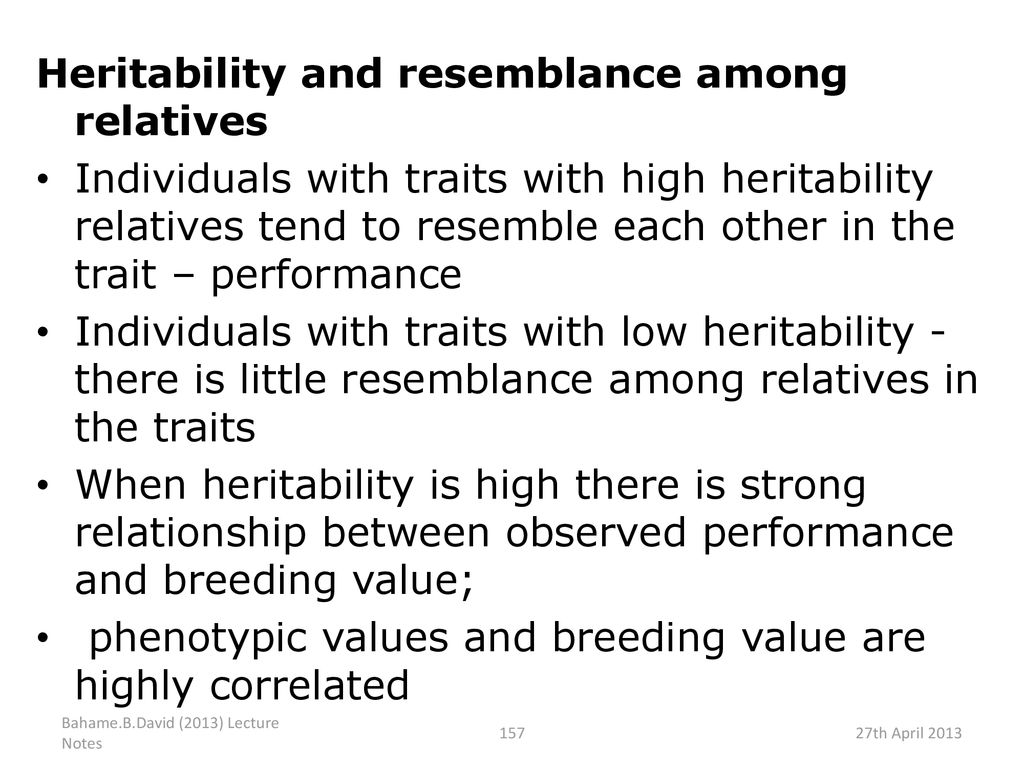 Heritability and resemblance among relatives