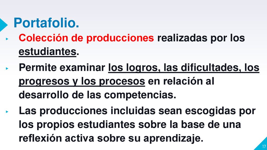 Portafolio. Colección de producciones realizadas por los estudiantes.