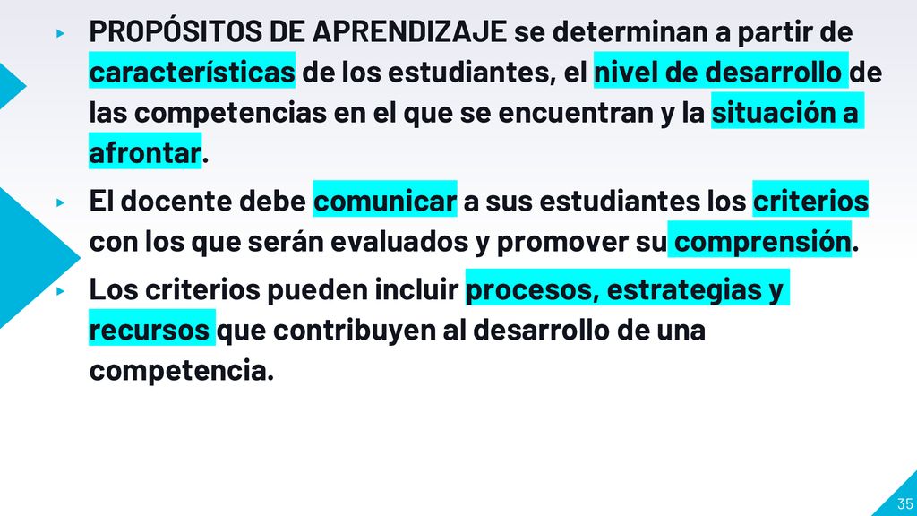 PROPÓSITOS DE APRENDIZAJE se determinan a partir de características de los estudiantes, el nivel de desarrollo de las competencias en el que se encuentran y la situación a afrontar.
