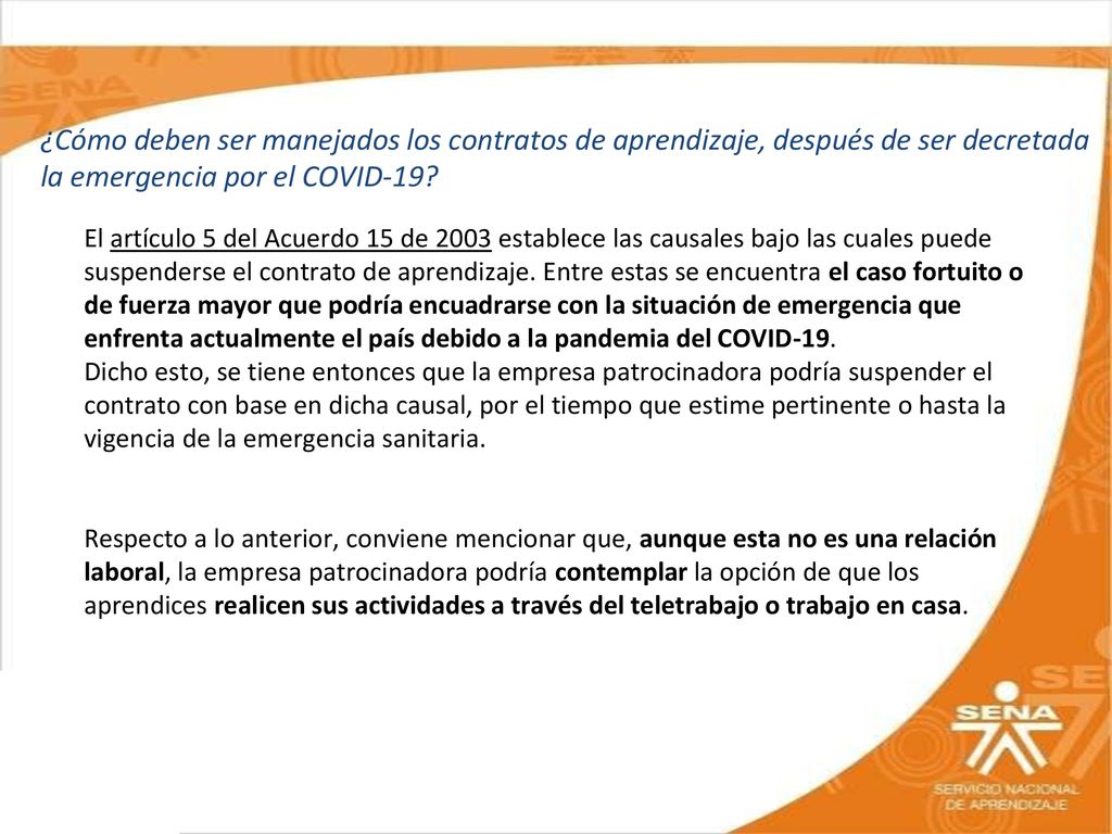 ¿Cómo deben ser manejados los contratos de aprendizaje, después de ser decretada la emergencia por el COVID-19