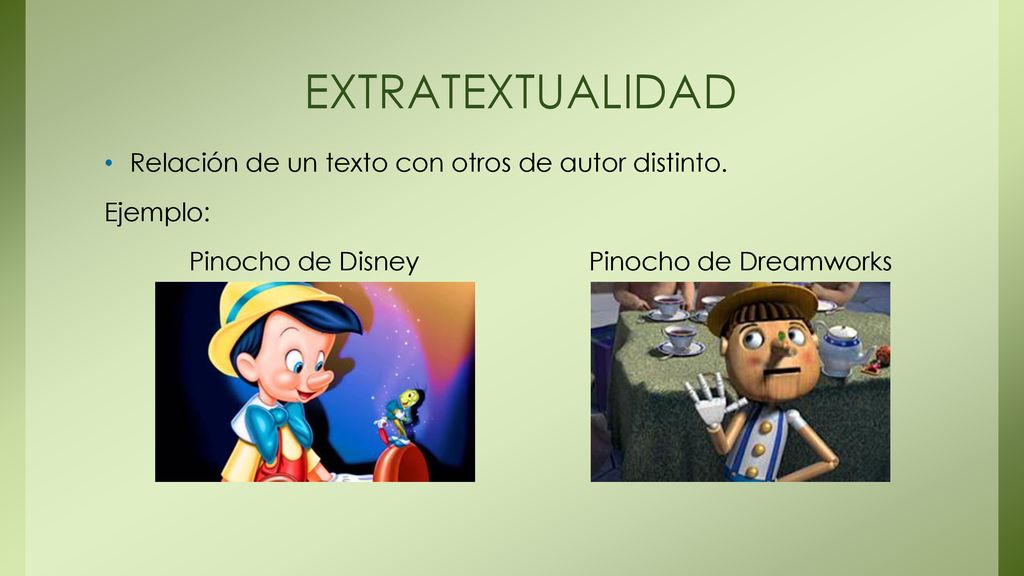 EXTRATEXTUALIDAD Relación de un texto con otros de autor distinto.