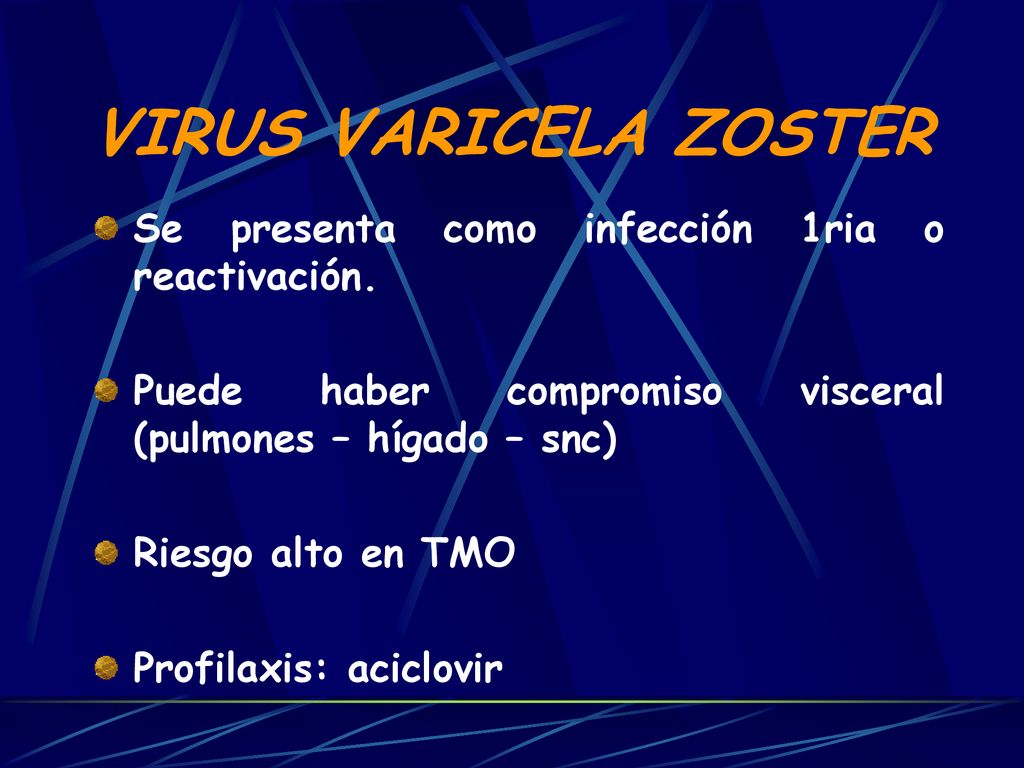VIRUS VARICELA ZOSTER Se presenta como infección 1ria o reactivación.