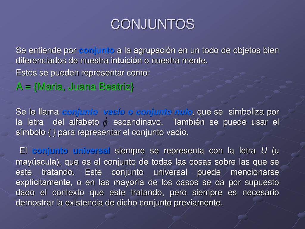 CONJUNTOS Se entiende por conjunto a la agrupación en un todo de objetos bien diferenciados de nuestra intuición o nuestra mente.