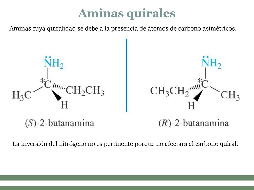 Aminas quirales Aminas cuya quiralidad se debe a la presencia de átomos de carbono asimétricos.