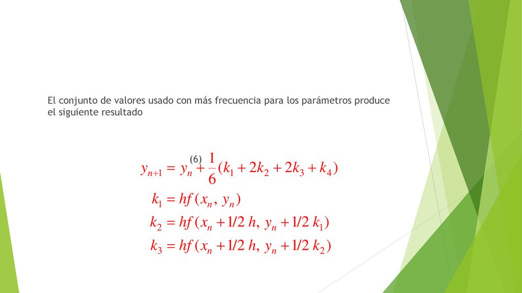 El conjunto de valores usado con más frecuencia para los parámetros produce el siguiente resultado (6)