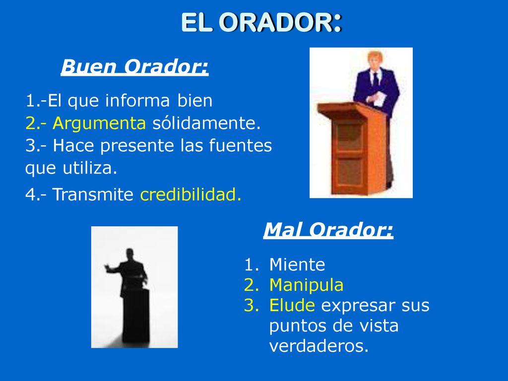 EL ORADOR: Buen Orador: Mal Orador: 1.-El que informa bien