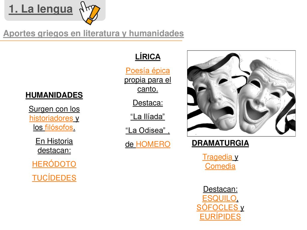 1. La lengua Aportes griegos en literatura y humanidades LÍRICA