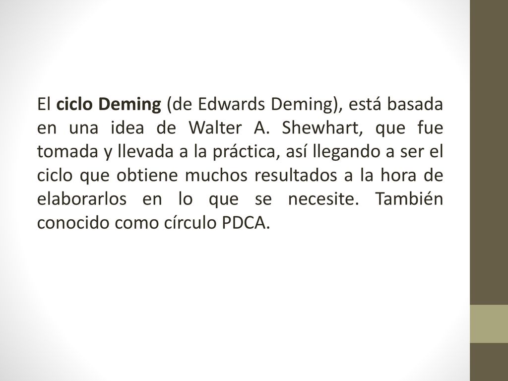 El ciclo Deming (de Edwards Deming), está basada en una idea de Walter A.