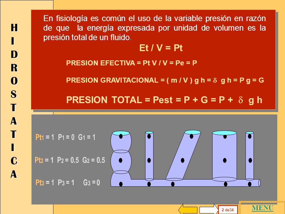 HIDROSTATICA PRESION TOTAL = Pest = P + G = P + d g h