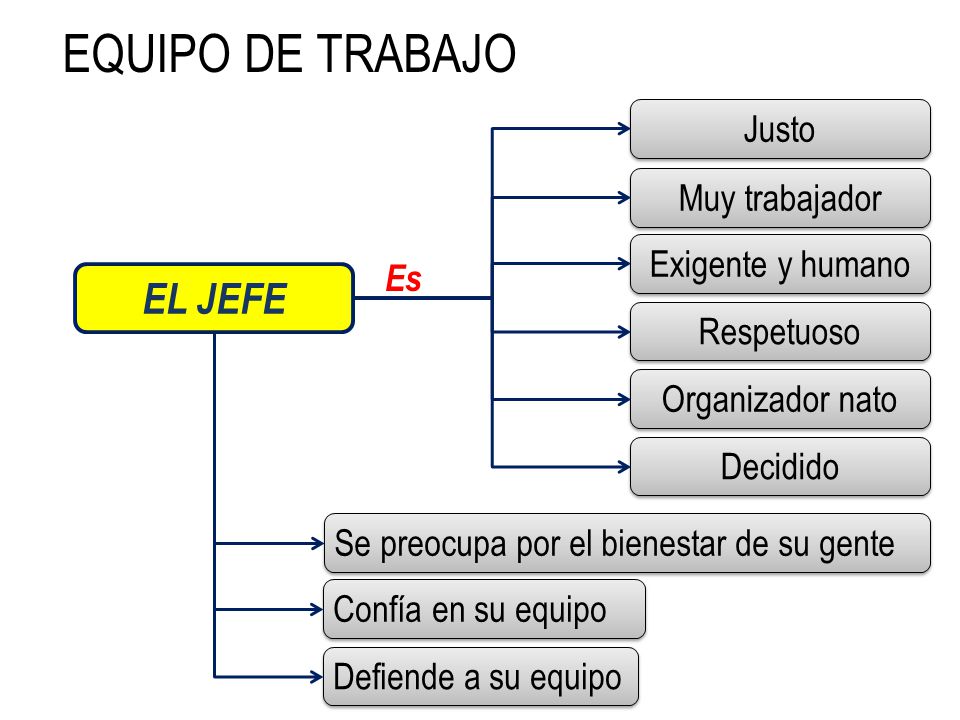 EQUIPO DE TRABAJO EL JEFE Justo Muy trabajador Exigente y humano Es