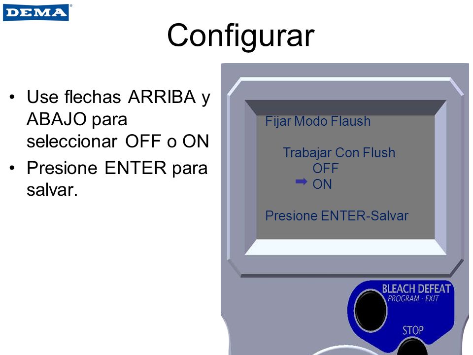 Configurar Use flechas ARRIBA y ABAJO para seleccionar OFF o ON