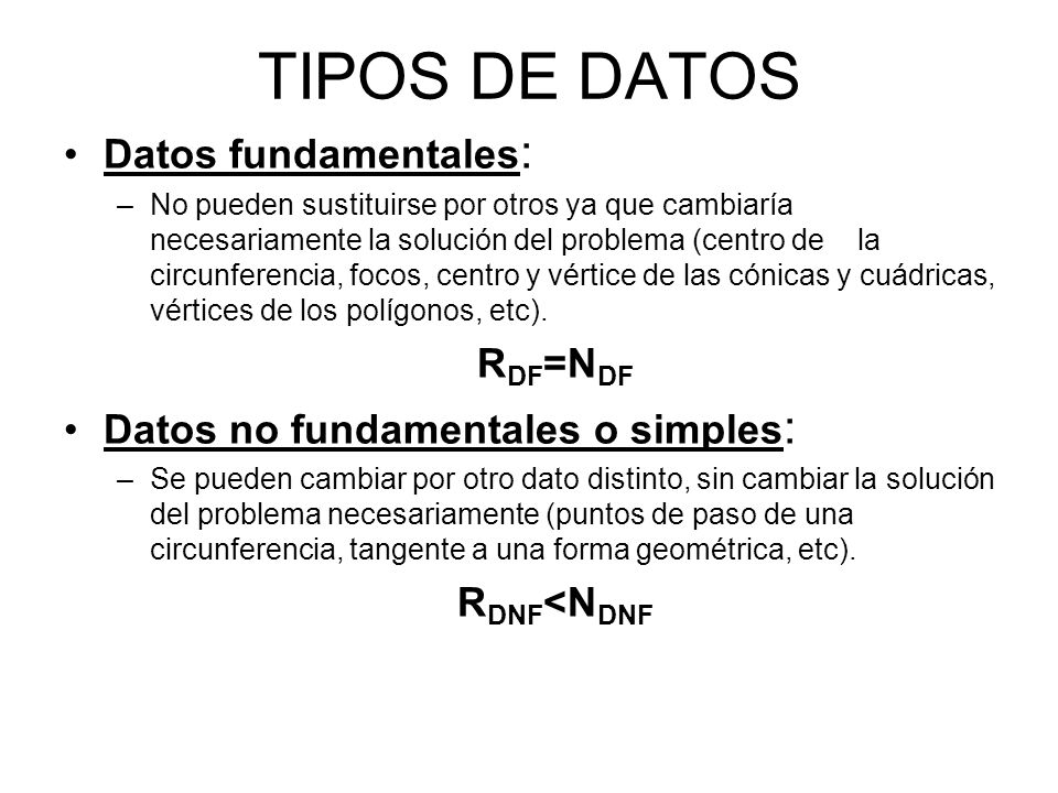 TIPOS DE DATOS Datos fundamentales: RDF=NDF
