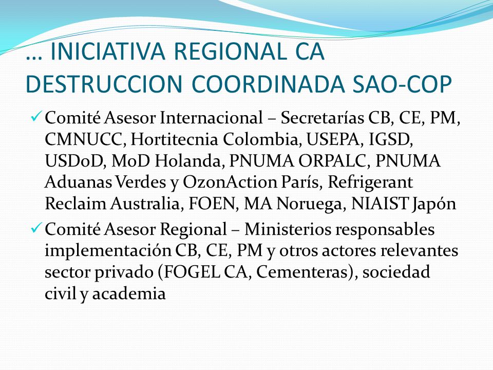 … INICIATIVA REGIONAL CA DESTRUCCION COORDINADA SAO-COP