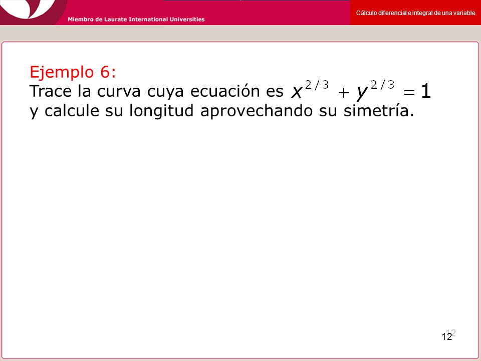 Ejemplo 6: Trace la curva cuya ecuación es y calcule su longitud aprovechando su simetría.