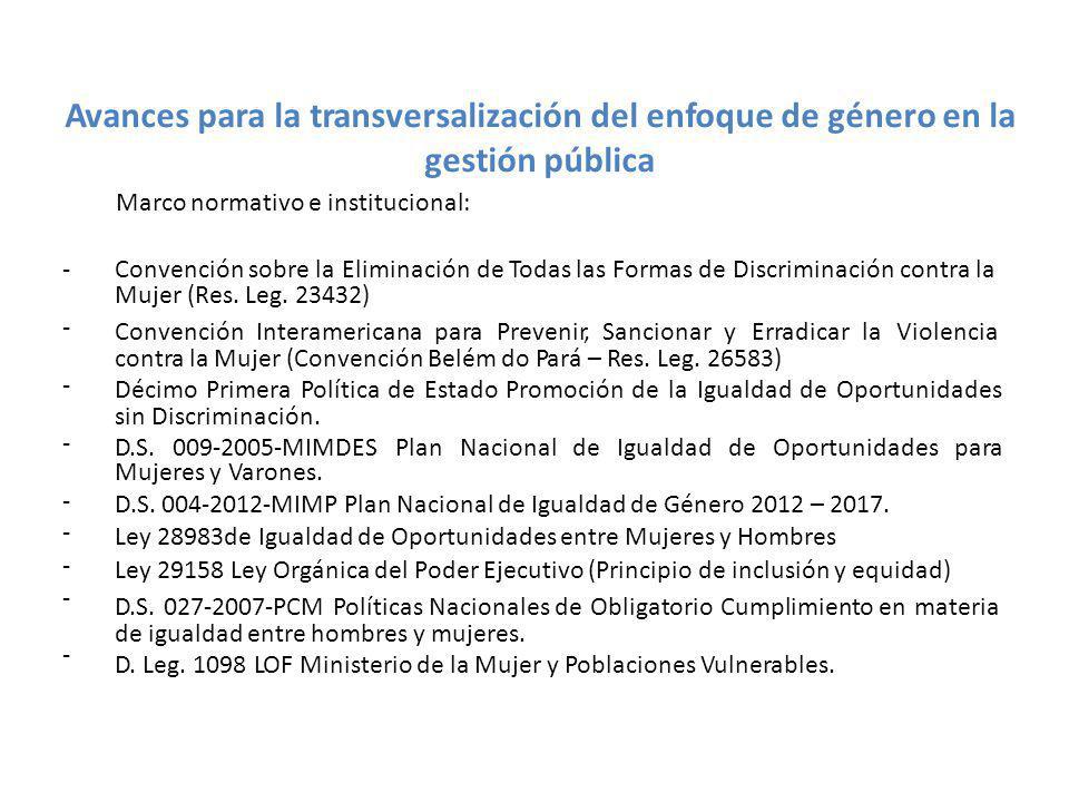 Avances para la transversalización del enfoque de género en la
