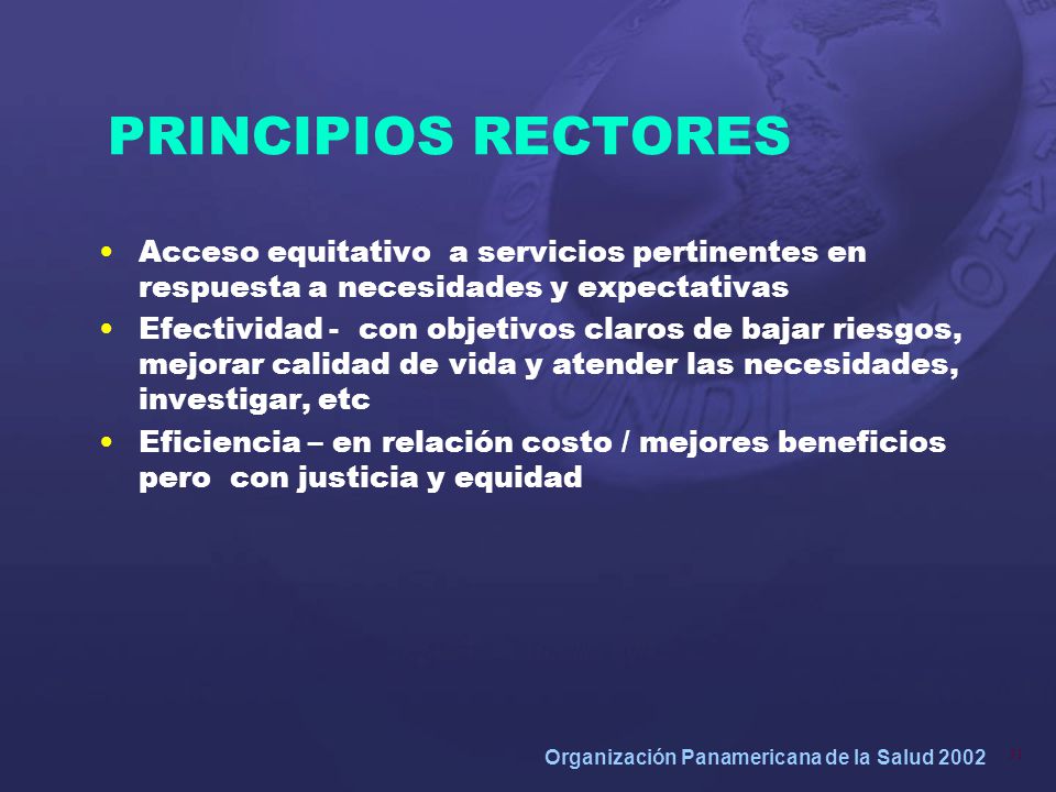 PRINCIPIOS RECTORES Acceso equitativo a servicios pertinentes en respuesta a necesidades y expectativas.