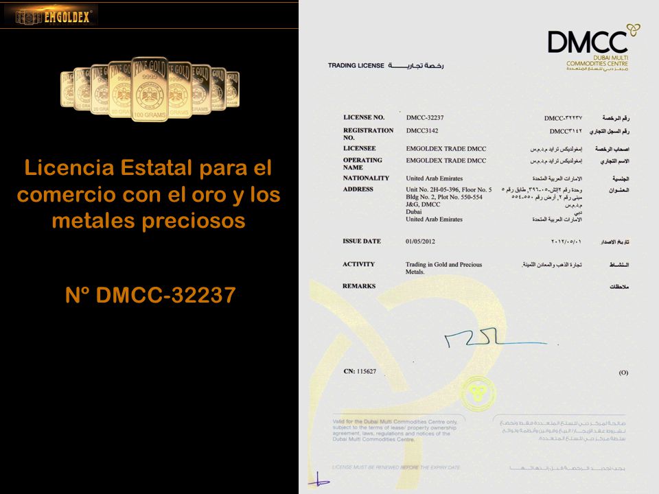 Licencia Estatal para el comercio con el oro y los metales preciosos