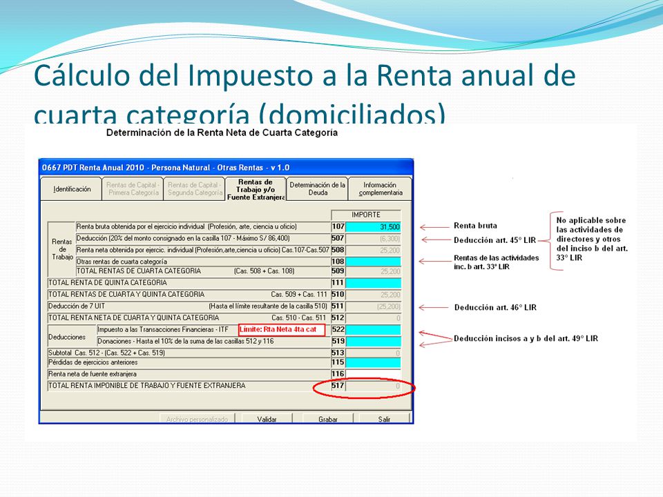 Cálculo del Impuesto a la Renta anual de cuarta categoría (domiciliados)