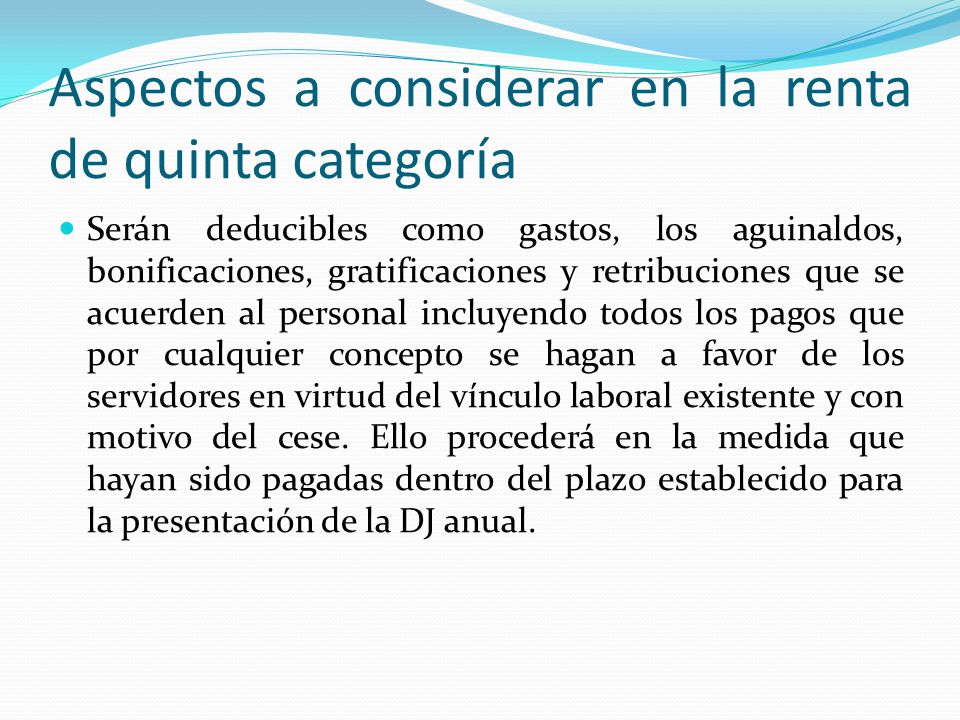 Aspectos a considerar en la renta de quinta categoría