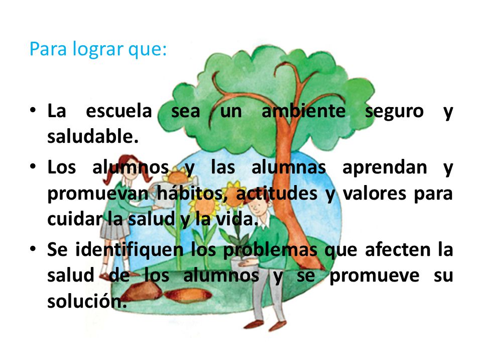 Para lograr que: La escuela sea un ambiente seguro y saludable.