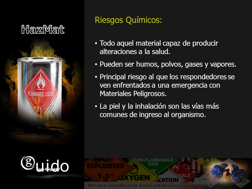 Riesgos Químicos: Todo aquel material capaz de producir alteraciones a la salud. Pueden ser humos, polvos, gases y vapores.