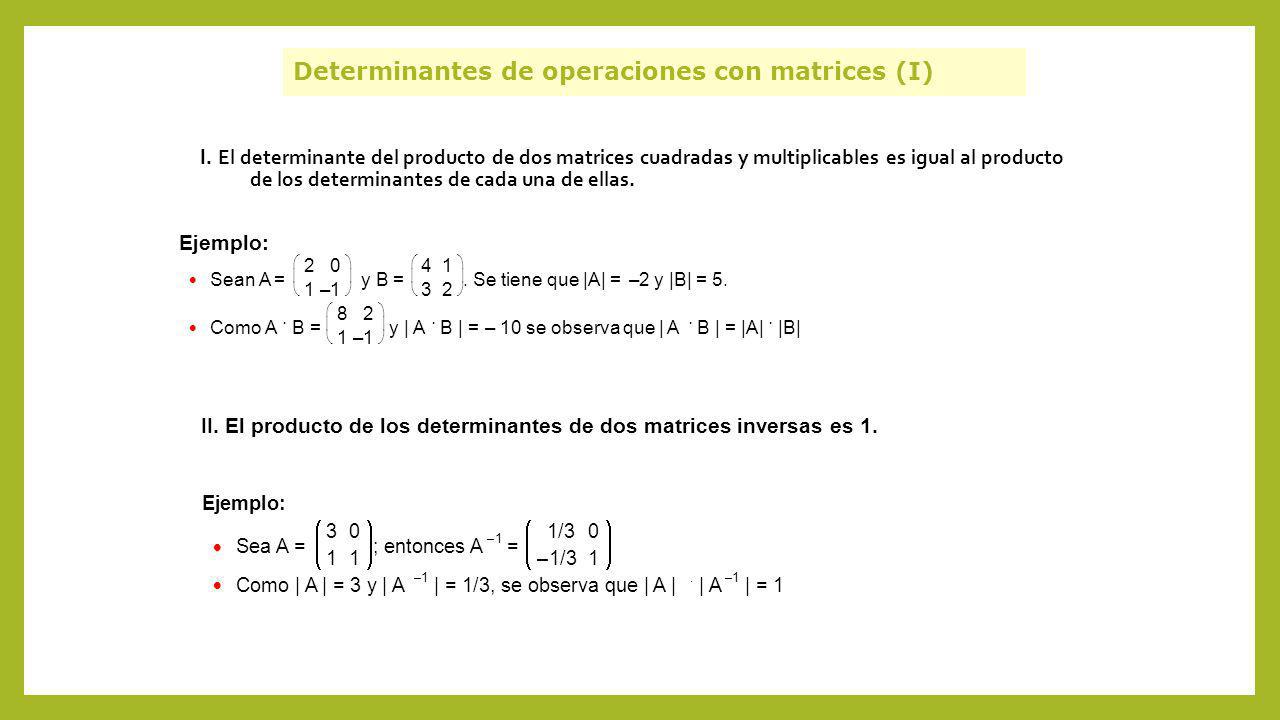 Determinantes de operaciones con matrices (I)