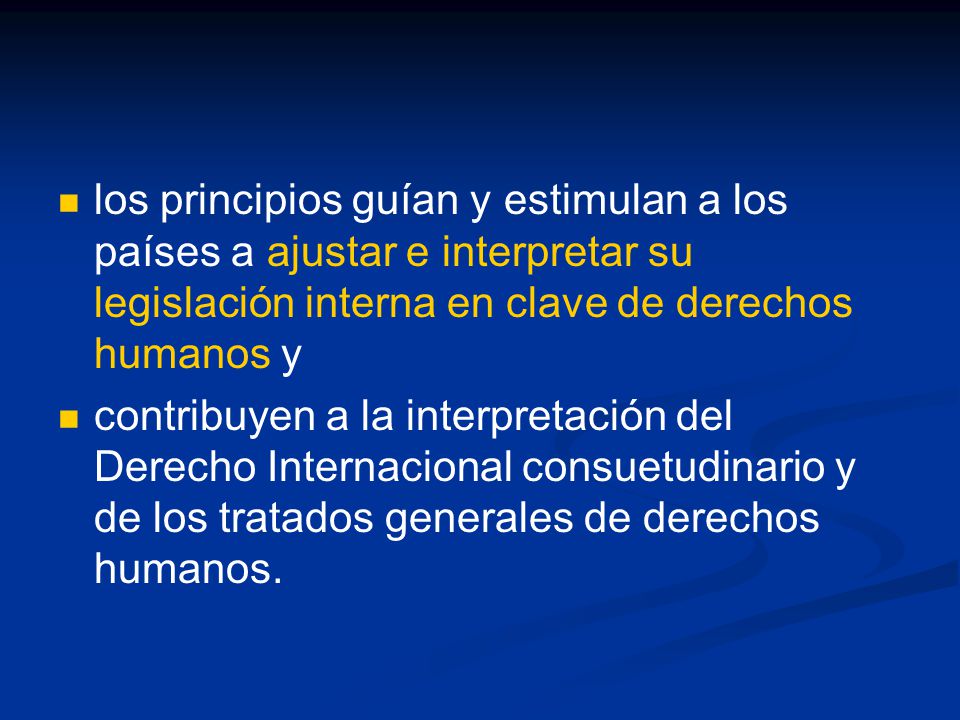 los principios guían y estimulan a los países a ajustar e interpretar su legislación interna en clave de derechos humanos y