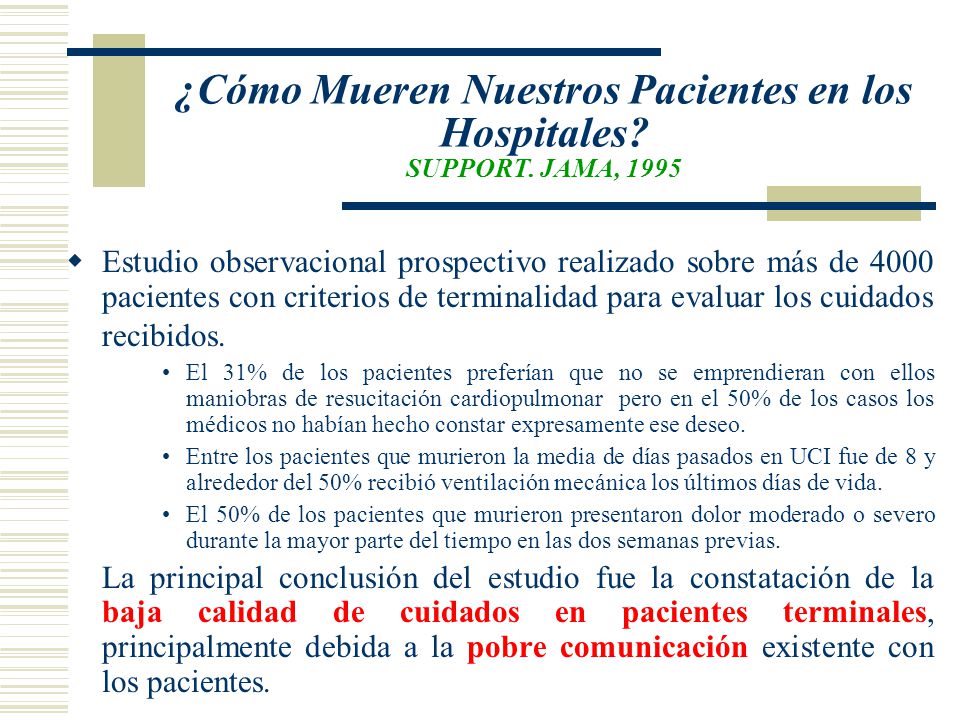 ¿Cómo Mueren Nuestros Pacientes en los Hospitales SUPPORT. JAMA, 1995