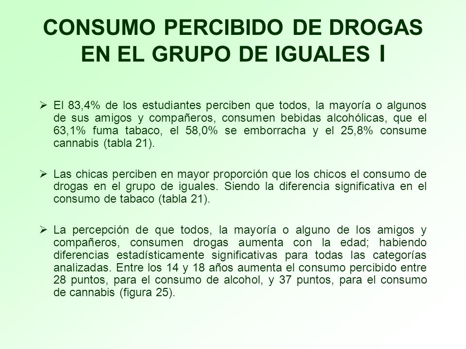 CONSUMO PERCIBIDO DE DROGAS EN EL GRUPO DE IGUALES I