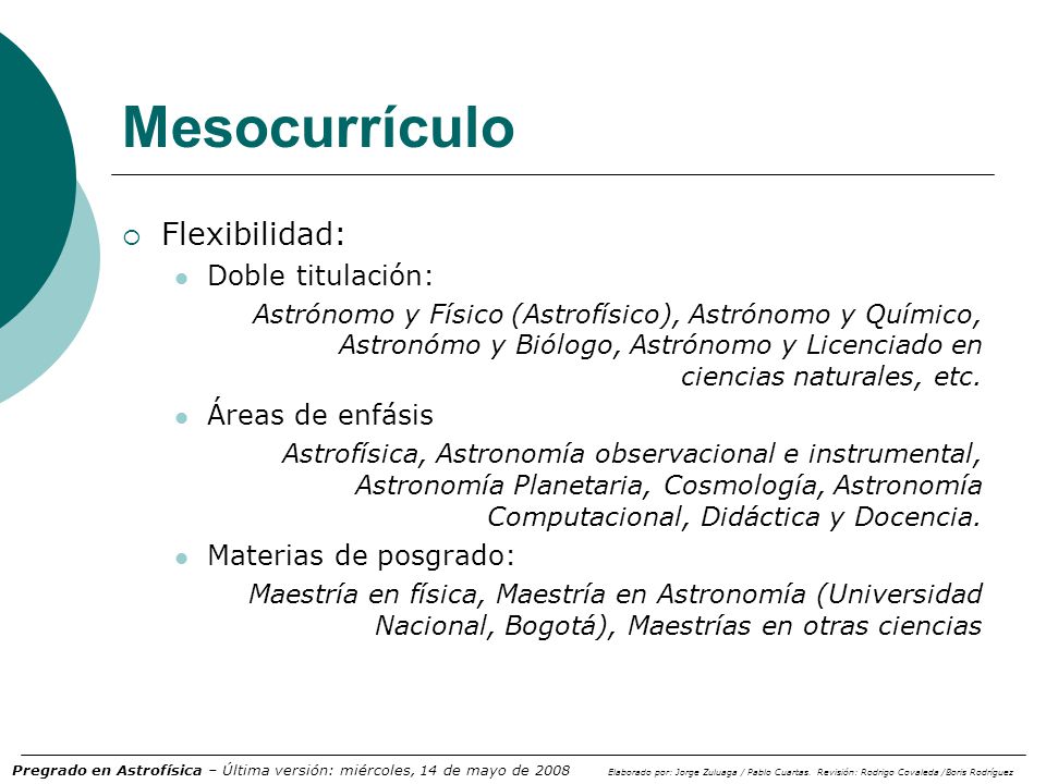 Mesocurrículo Flexibilidad: Doble titulación: Áreas de enfásis