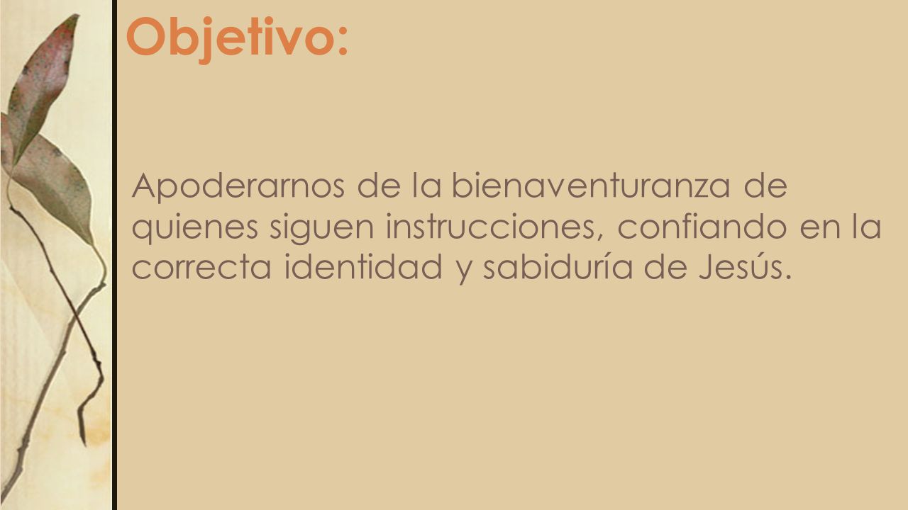 Objetivo: Apoderarnos de la bienaventuranza de quienes siguen instrucciones, confiando en la correcta identidad y sabiduría de Jesús.