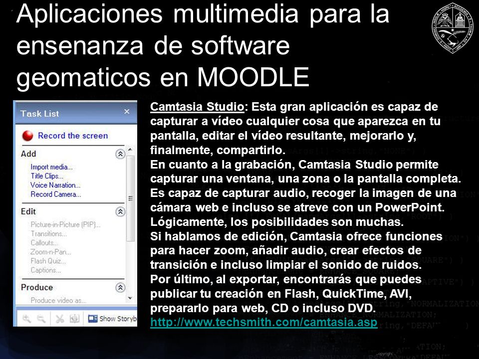 Aplicaciones multimedia para la ensenanza de software geomaticos en MOODLE