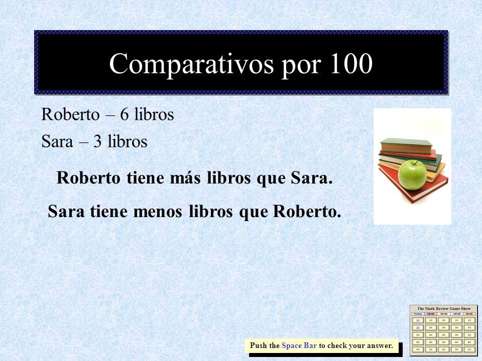 Comparativos por 100 Roberto – 6 libros Sara – 3 libros
