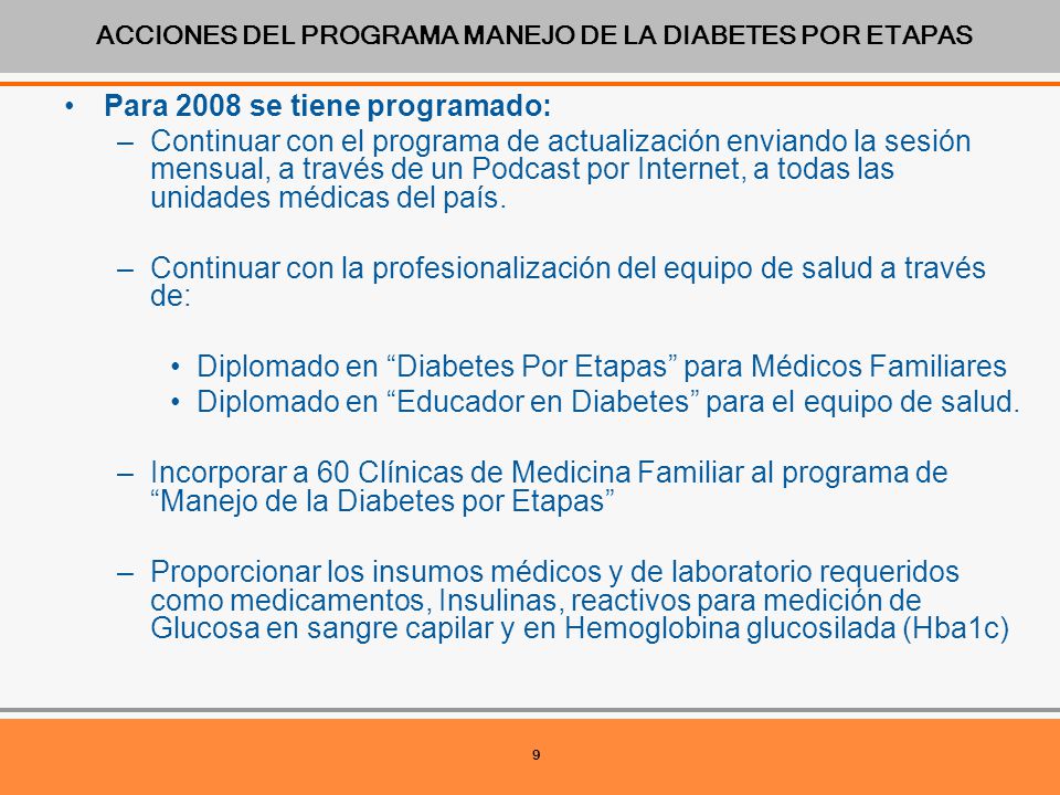 ACCIONES DEL PROGRAMA MANEJO DE LA DIABETES POR ETAPAS