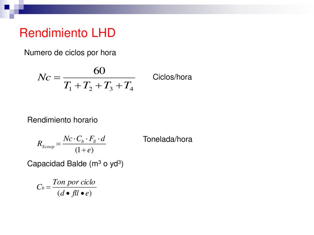 Rendimiento LHD Numero de ciclos por hora Ciclos/hora