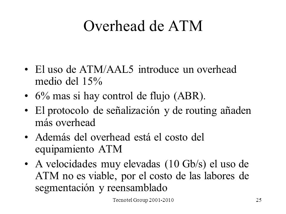 Overhead de ATM El uso de ATM/AAL5 introduce un overhead medio del 15%
