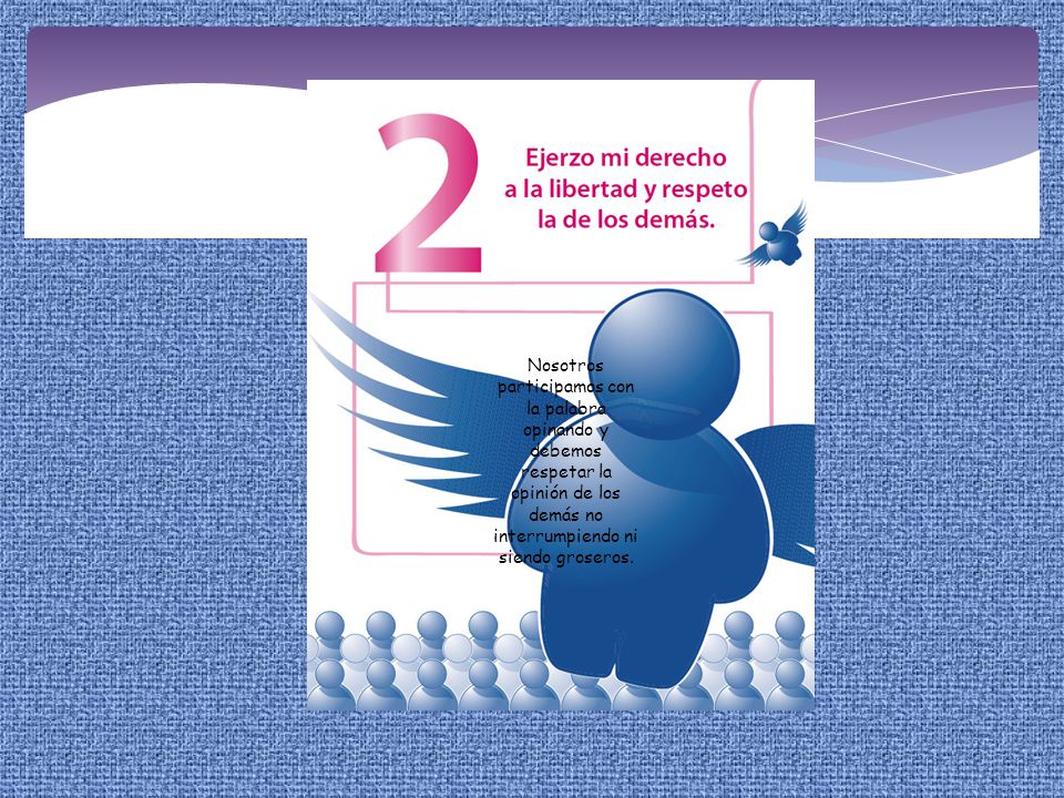 Nosotros participamos con la palabra opinando y debemos respetar la opinión de los demás no interrumpiendo ni siendo groseros.