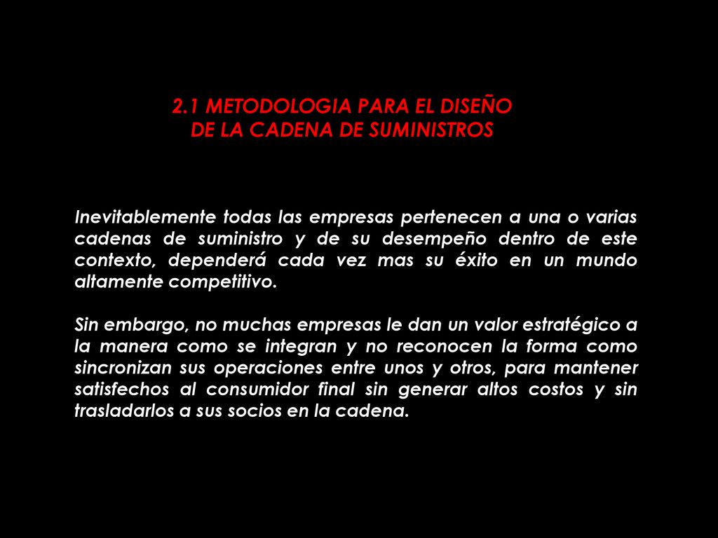2.1 METODOLOGIA PARA EL DISEÑO DE LA CADENA DE SUMINISTROS