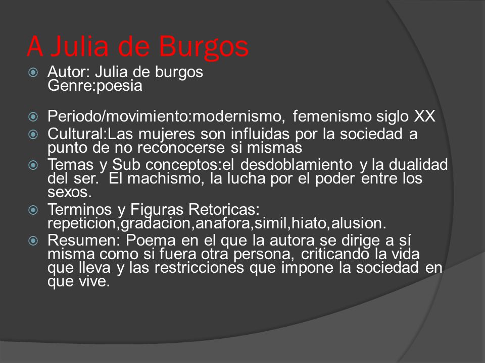 A Julia de Burgos Autor: Julia de burgos Genre:poesia