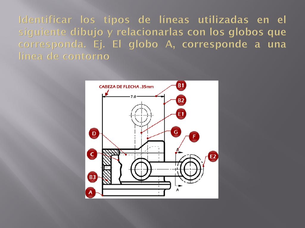 Identificar los tipos de líneas utilizadas en el siguiente dibujo y relacionarlas con los globos que corresponda.