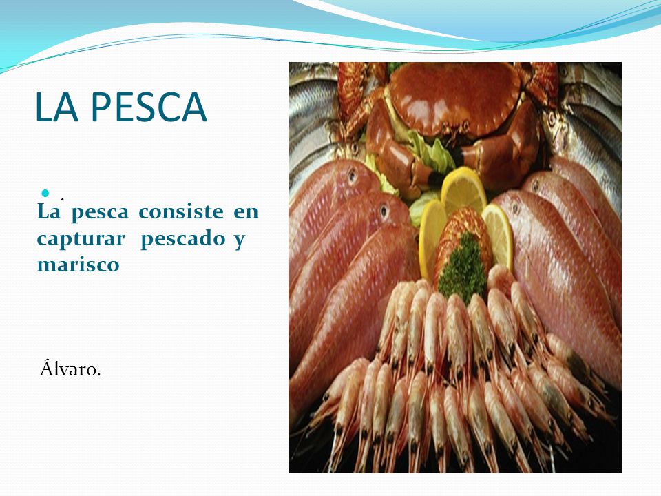 LA PESCA La pesca consiste en capturar pescado y marisco . Álvaro.
