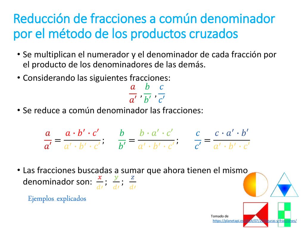 Reducción de fracciones a común denominador por el método de los productos cruzados