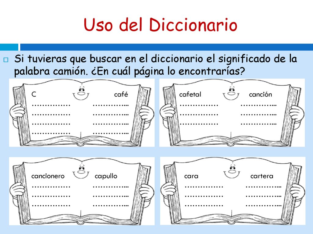 Uso del Diccionario Si tuvieras que buscar en el diccionario el significado de la palabra camión. ¿En cuál página lo encontrarías