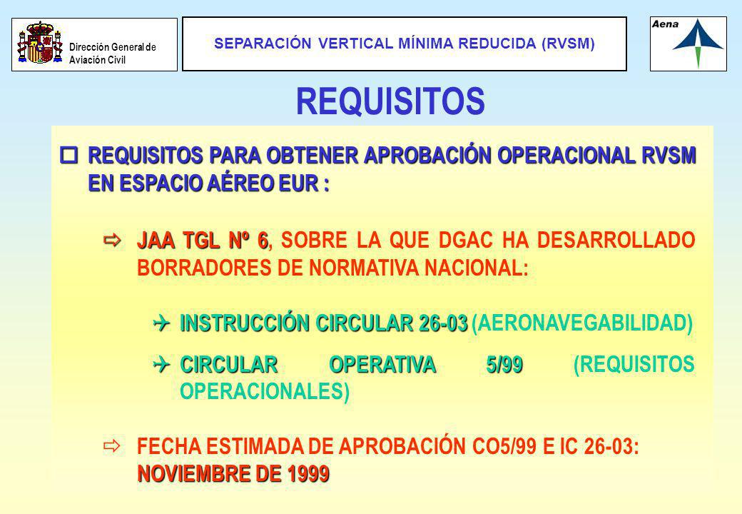 REQUISITOS REQUISITOS PARA OBTENER APROBACIÓN OPERACIONAL RVSM EN ESPACIO AÉREO EUR :