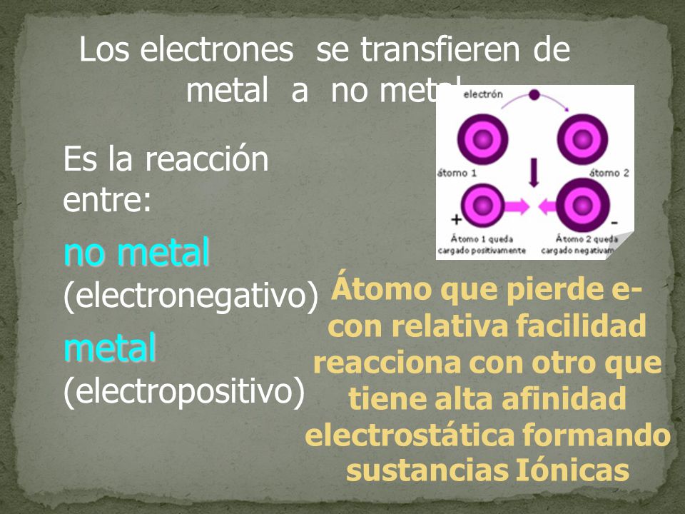 Los electrones se transfieren de metal a no metal