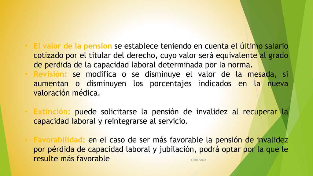 El valor de la pension se establece teniendo en cuenta el último salario cotizado por el titular del derecho, cuyo valor será equivalente al grado de perdida de la capacidad laboral determinada por la norma.
