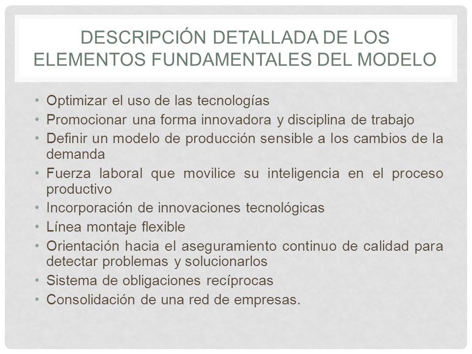 Descripción detallada de los elementos fundamentales del modelo