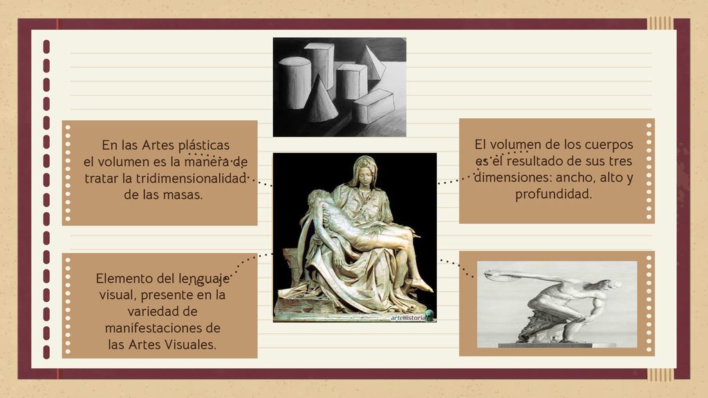 En las Artes plásticas el volumen es la manera de tratar la tridimensionalidad de las masas.